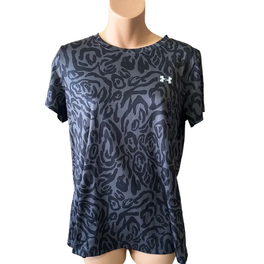Under Armour Women's Black and Dark Gray Animal Print Short Sleeve Tee - Picture 1 of 8